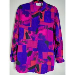 LE CAVIAR Abstract Print Button-Up Shirt Multicolor Long Sleeve Collared Size M